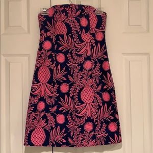 Lilly Pulitzer pink and navy strapless dress